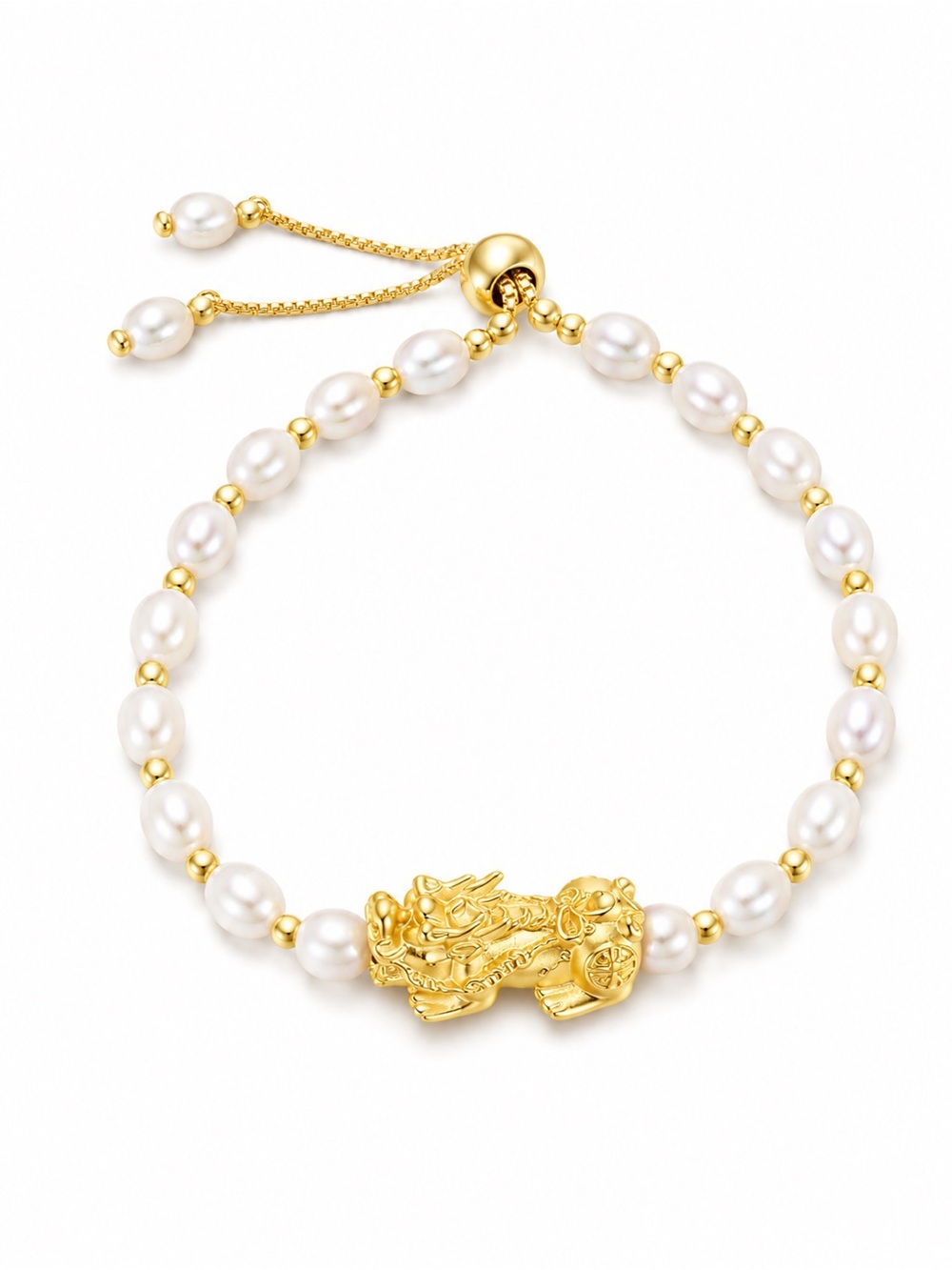 Genuine fresh water Pearl Adjustable Bracelet with Dragon Charm